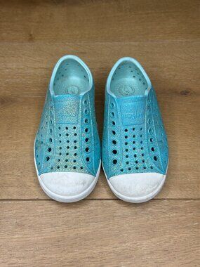 Native Jefferson Kids Glitter Slip On Shoes Turquoise Blue Size C8